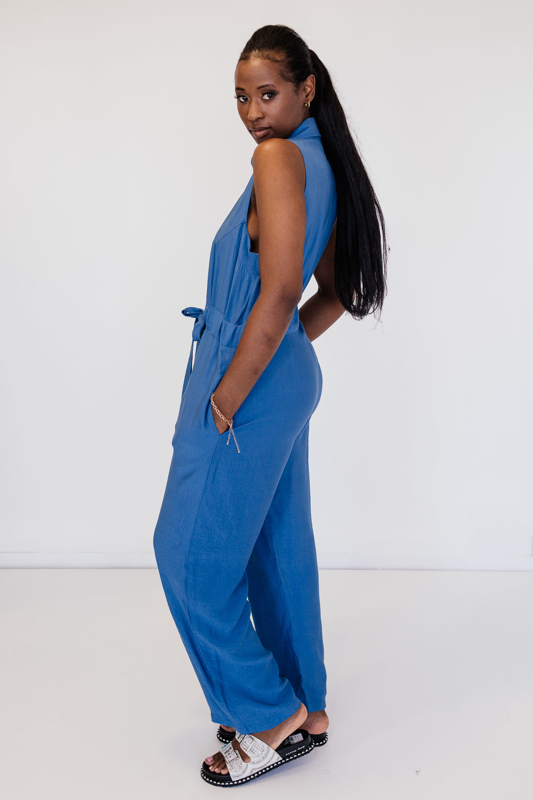 Plain Linen Blend Jumpsuit