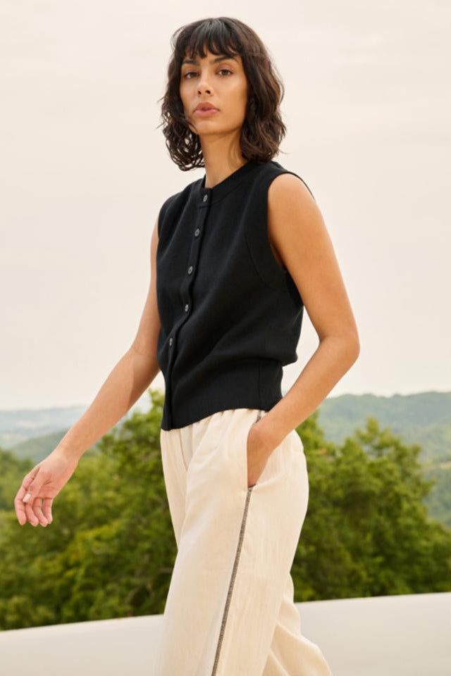 Buttoned Sleeveless Cardigan